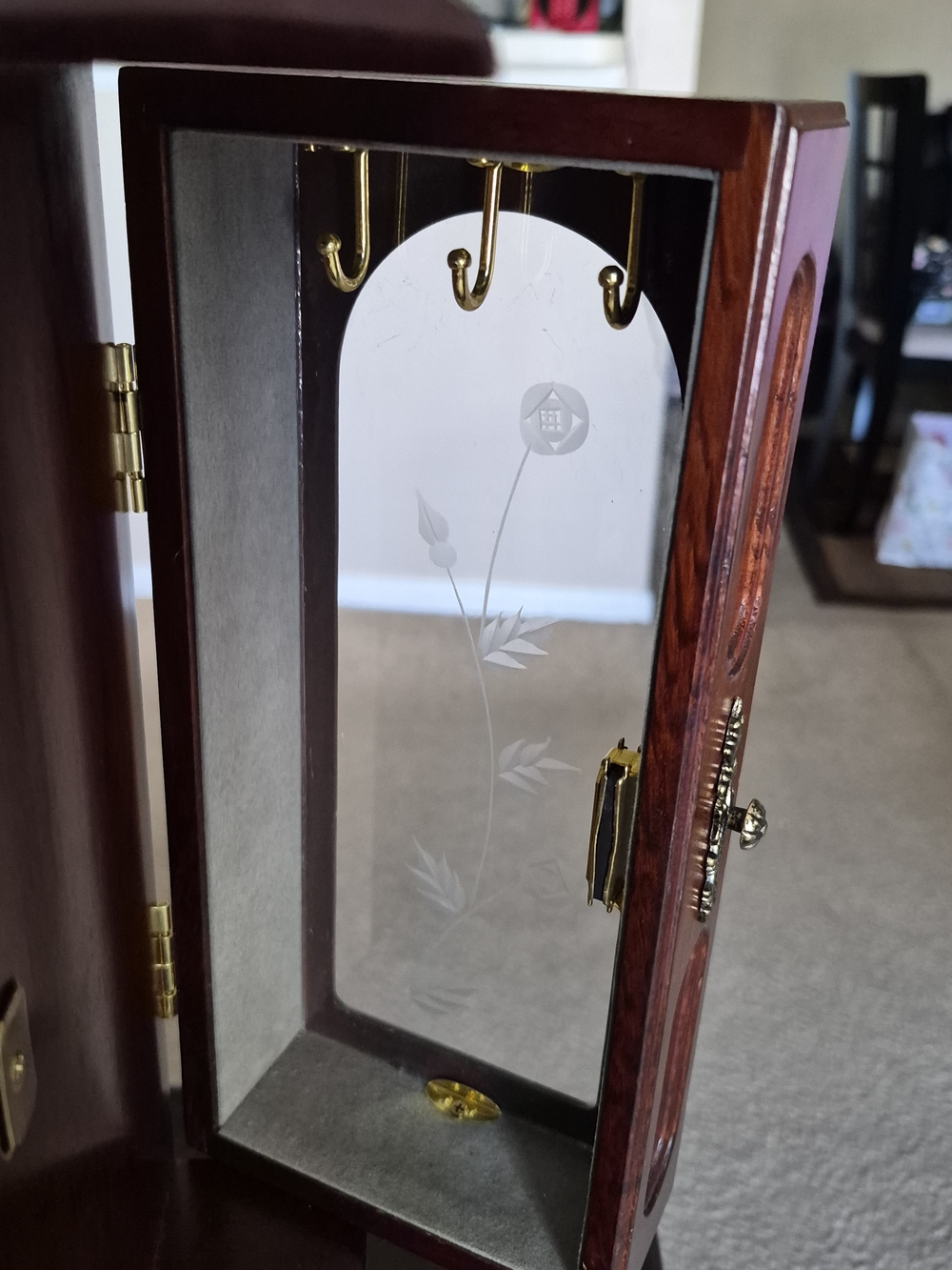 Classic Wooden Jewelry Box Cabinet in Dark Cherry - Picture 4 of 14